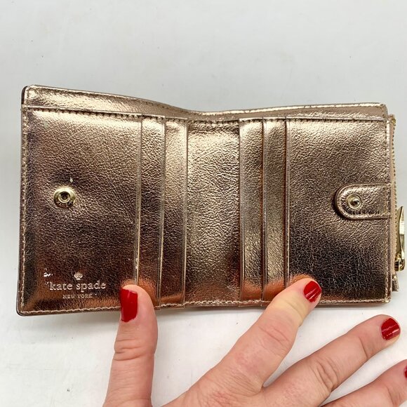 Kate Spade Cameron Street Metallic Rose Gold Bi-Fold Wallet - Picture 10 of 11